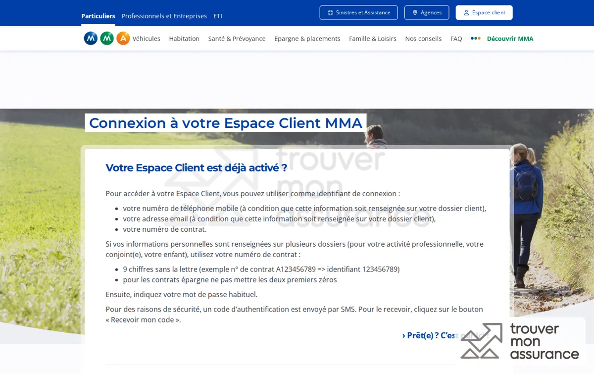 Capture : Accès à l’Espace Client MMA